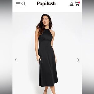 Popilush black Shapewear Sculpting Backless Halter A-Line Midi Dress